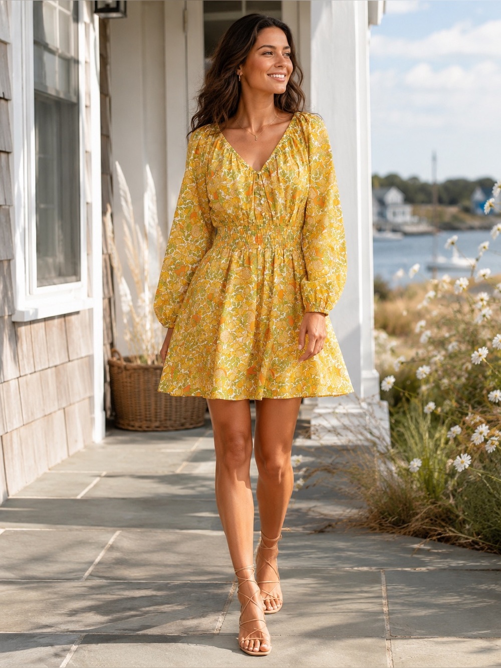 J.Crew Limone Print Cotton Lawn Mini Dress Smocked XL BR418 Citrus Yellow - Picture 2 of 15